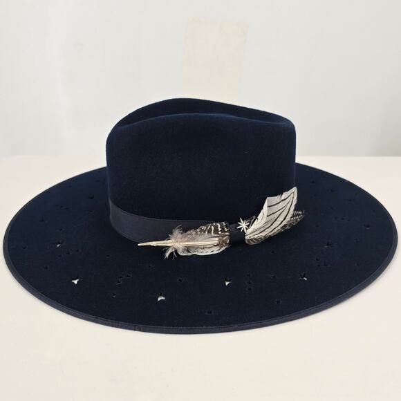 Stetson Night Sky Fedora Navy Star Cutouts Wide Brim Feather Seeker Collection main image 5